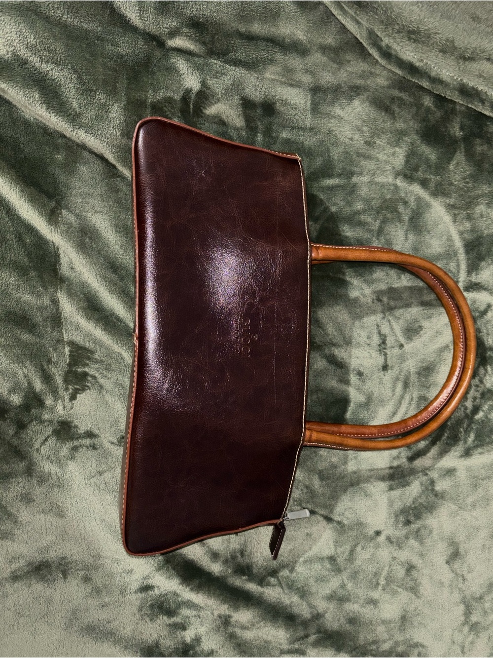 Gucci Dark Brown Leather Satchel with Tan Handles - Picture 9 of 10